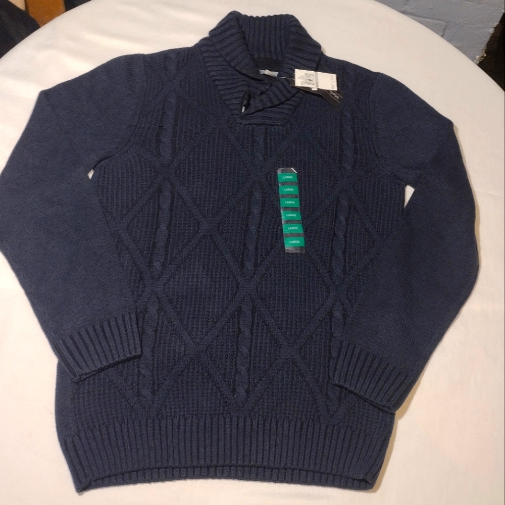 Method Cadet Blue Cable Knit Shawl Collar Pullover Sweater